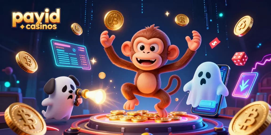 Experience thrilling action with payid casinos showcasing a playful poltergeist monkey and a ghost-hunter puppy.
