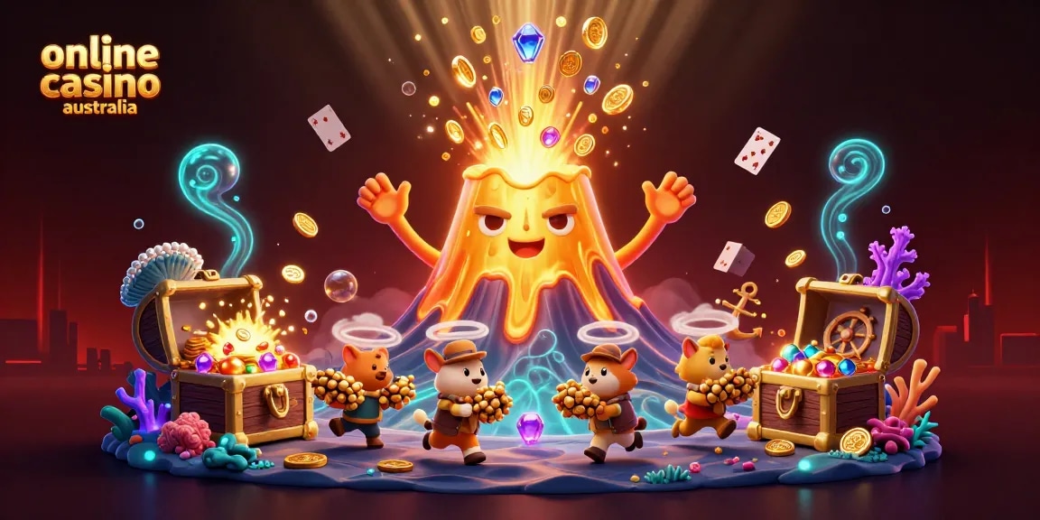Experience the thrill of winning at an online casino Australia with vibrant 3D treasure explosion.